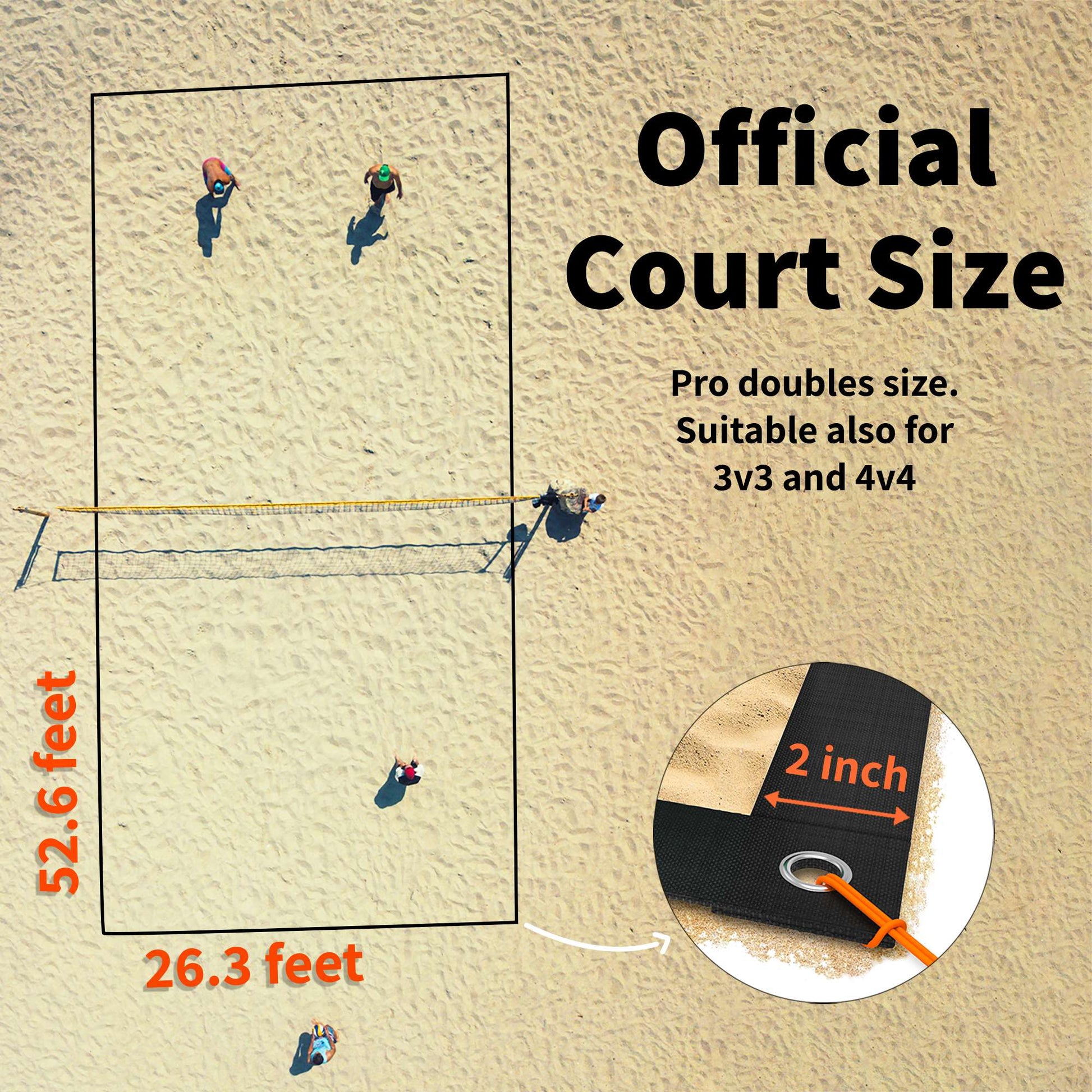 beach volleyball lines black measurements