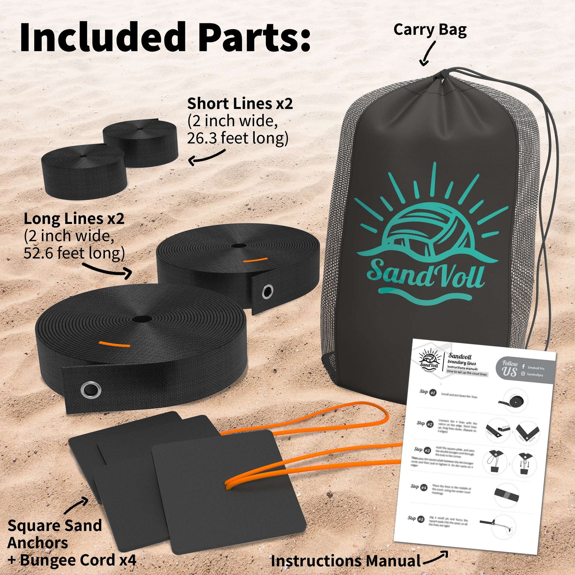 set of beach volleyball lines black