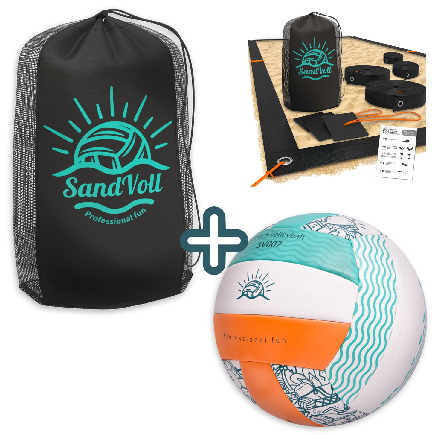 Bundle Beach Volleyball Lines + Outdoor Ball – Sand Anchors, Air Pump and Carry Bag