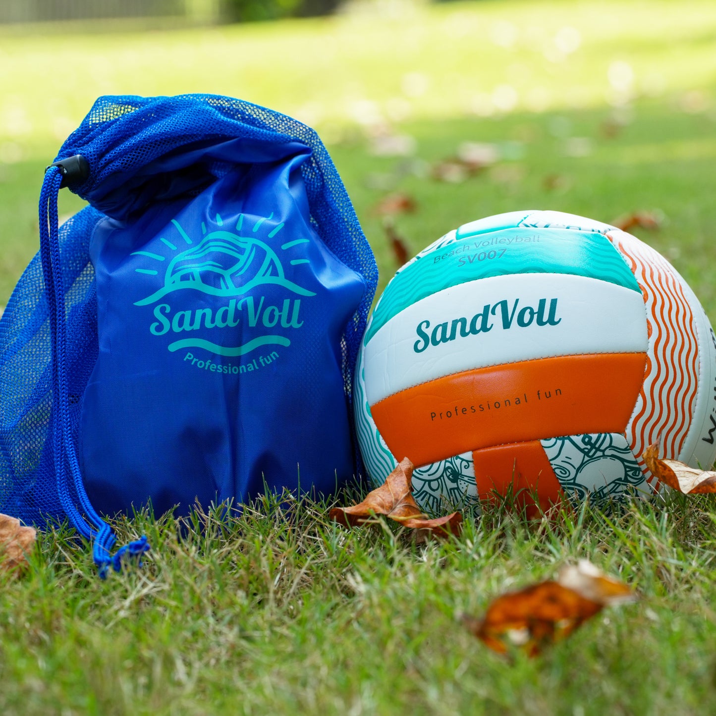 beach volleyball ball on grass