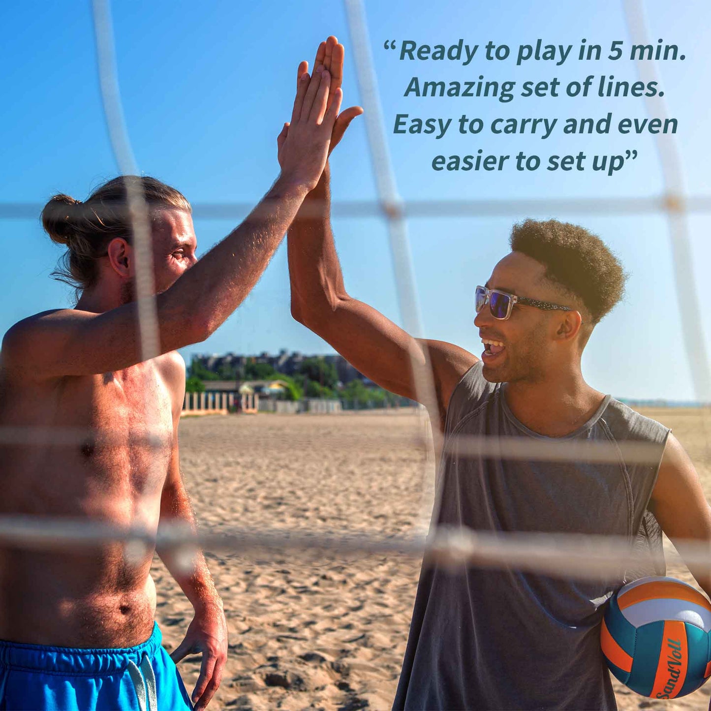 beach volleyball players high five