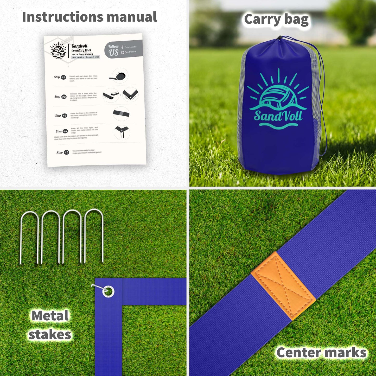 Grass Volleyball Boundary Lines – Official Size (Blue)