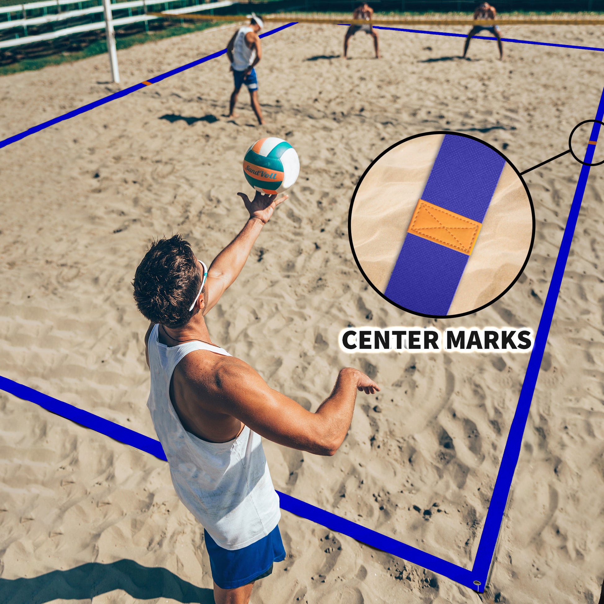 sandvoll volleyball lines blue center marks