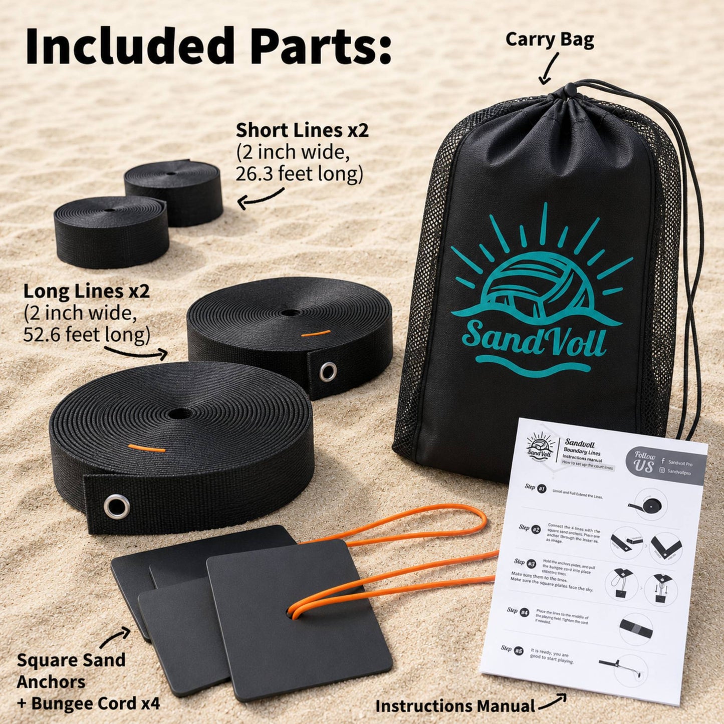 Beach Volleyball Lines – Official Size (Black)