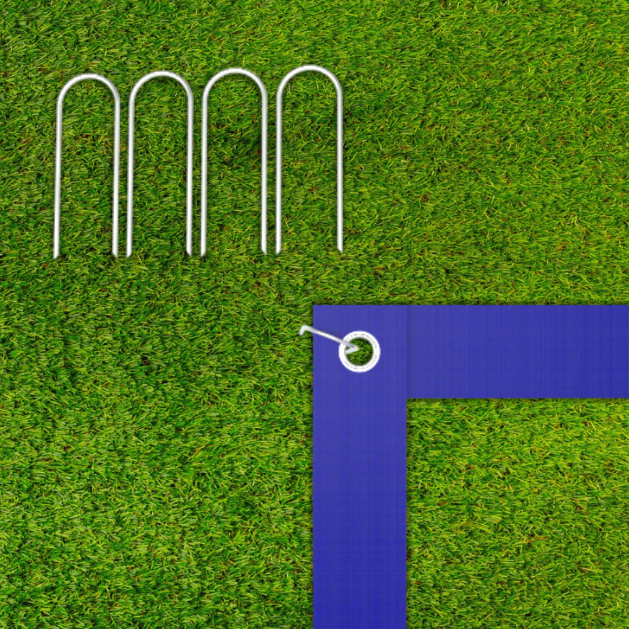 beach volleyball lines set blue with metal stakes